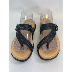 Clarks Womens Black Leather Sandals10 Adjustable Straps Cushioned Open Toe